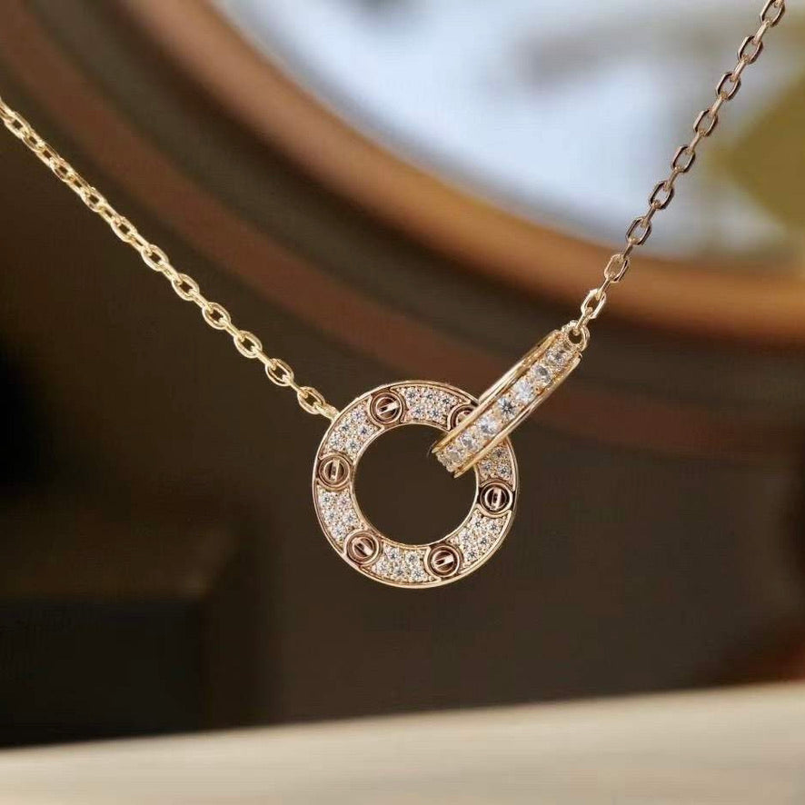 [Royal Top]LOVE 7.6MM NECKLACE ROSE GOLD AND SILVER  FULL DIAMOND