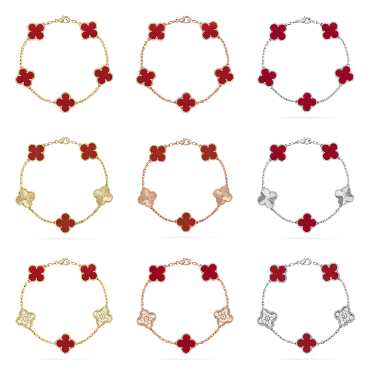 [Royal Top] CLOVER 5 MOTIF RED CORNELIAN BRACELET COLLECTION