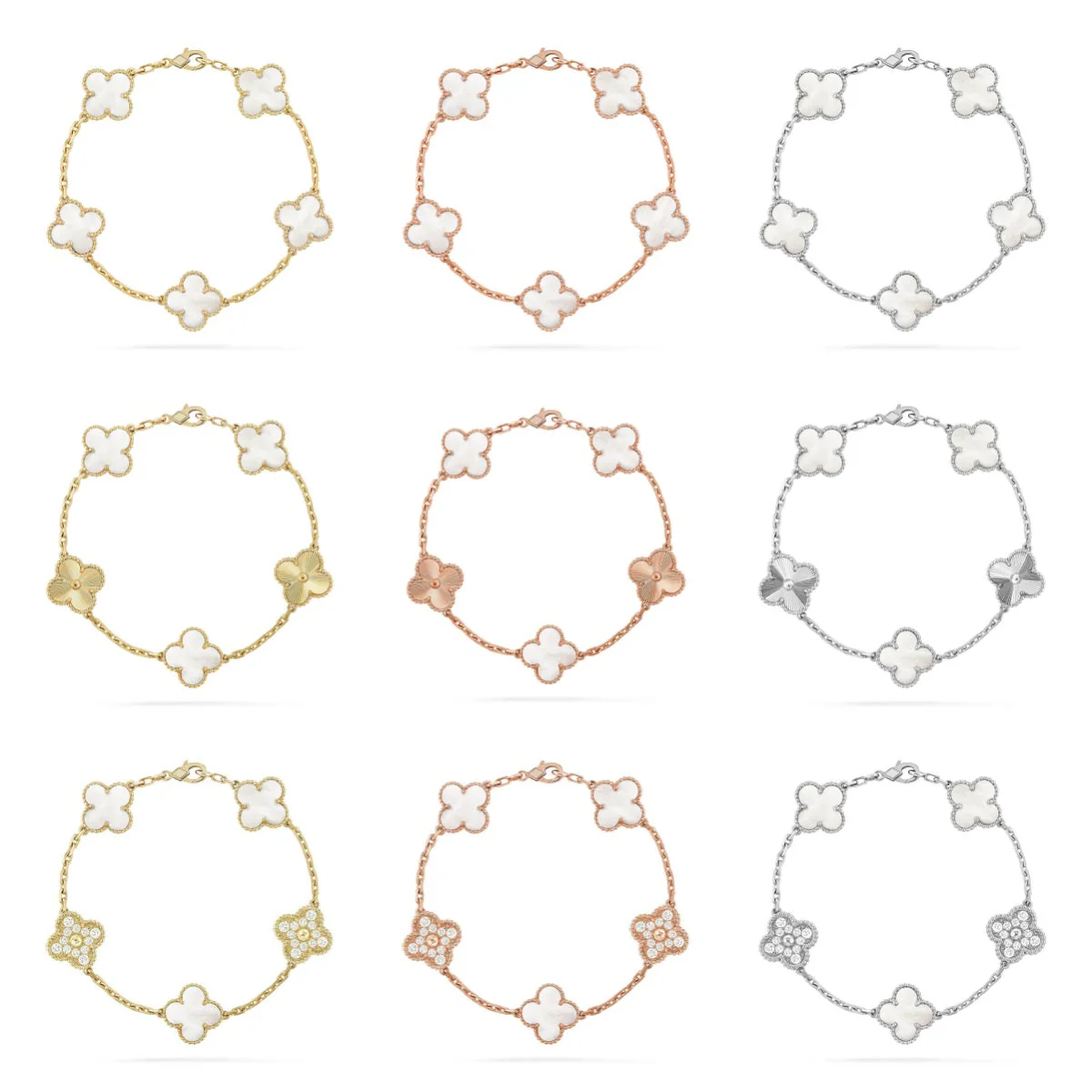 [Royal Top]CLOVER WHITE PEARL MOP 5 MOTIF BRACELET COLLECTION