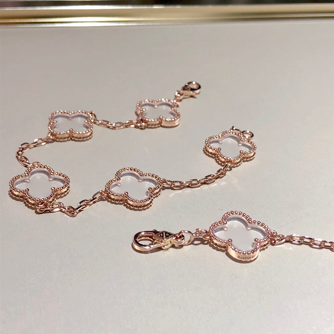 [Royal Top]CLOVER 5 MOTIF ROCK CRYSTAL BRACELET