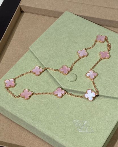 [Royal Top Jewellery] Pink Necklace with Ten Clover Designs