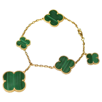 [Royal Top]MAGIC CLOVER MALACHITE GOLD BRACELET 5 MOTIFS