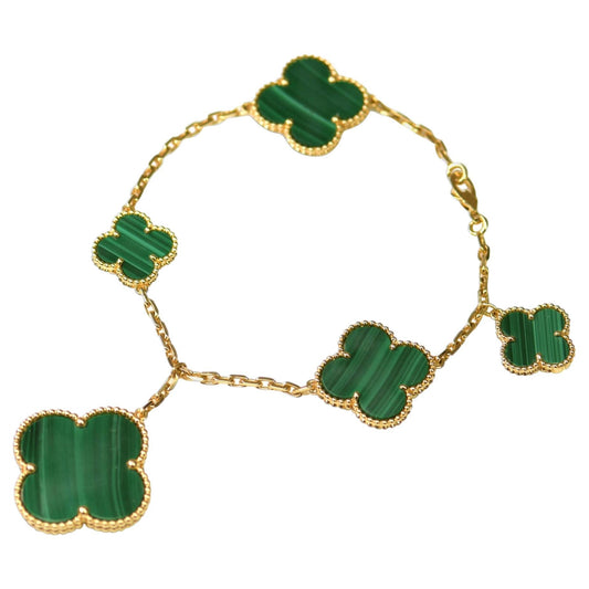 [Royal Top]MAGIC CLOVER MALACHITE GOLD BRACELET 5 MOTIFS