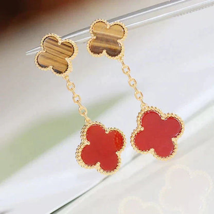[Royal Top]CLOVER  2 MOTIF  TIGER EYE CARNELIAN EARRINGS