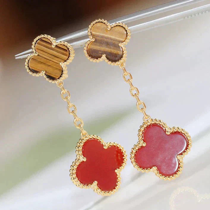 [Royal Top]CLOVER  2 MOTIF  TIGER EYE CARNELIAN EARRINGS