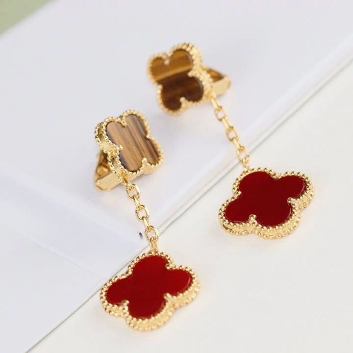 [Royal Top]CLOVER  2 MOTIF  TIGER EYE CARNELIAN EARRINGS