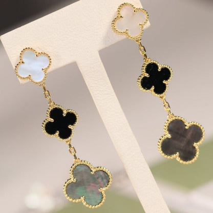 [Royal Top]CLOVER EARRINGS GOLD ONYX MOP 3 MOTIF