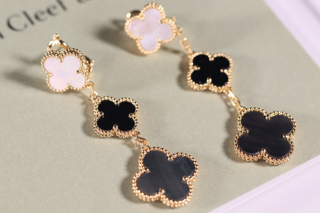 [Royal Top]CLOVER EARRINGS GOLD ONYX MOP 3 MOTIF