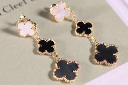 [Royal Top]CLOVER EARRINGS GOLD ONYX MOP 3 MOTIF