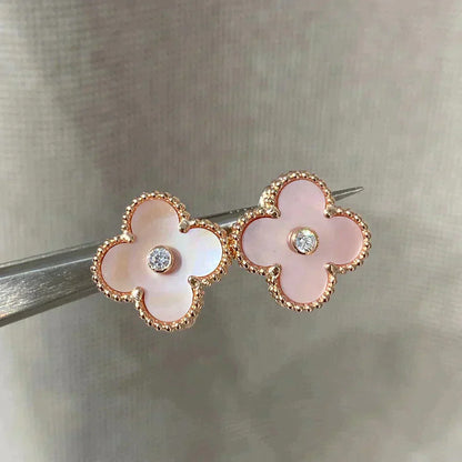 [Royal Top]CLOVER MEDIUM 1 MOTIFS  PINK MOP DIAMOND EARRINGS