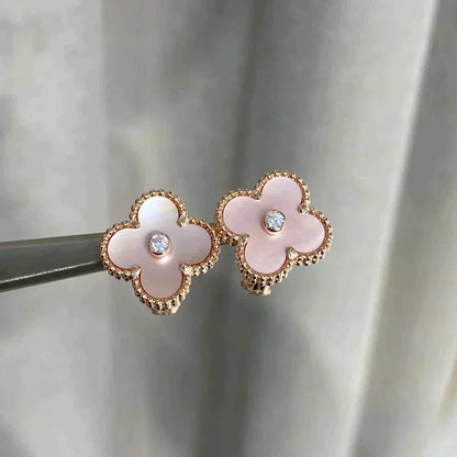 [Royal Top]CLOVER MEDIUM 1 MOTIFS  PINK MOP DIAMOND EARRINGS
