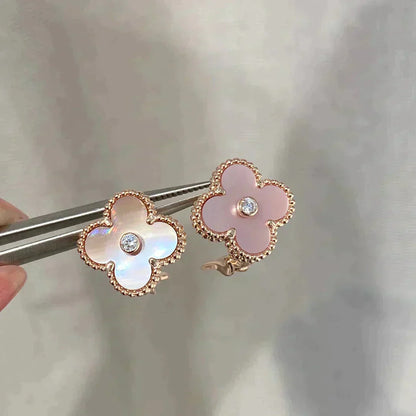 [Royal Top]CLOVER MEDIUM 1 MOTIFS  PINK MOP DIAMOND EARRINGS