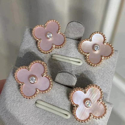 [Royal Top]CLOVER MEDIUM 1 MOTIFS  PINK MOP DIAMOND EARRINGS