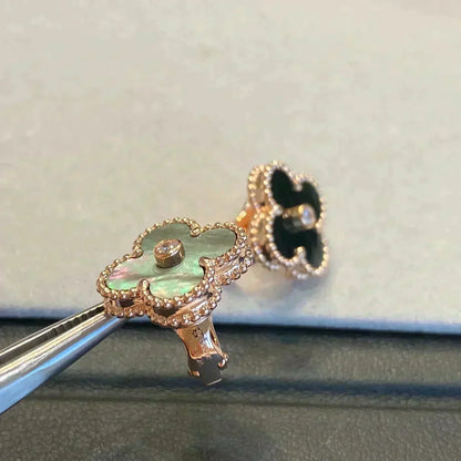 [Royal Top]CLOVER MEDIUM 1 MOTIFS GRAY MOP  DIAMOND EARRINGS