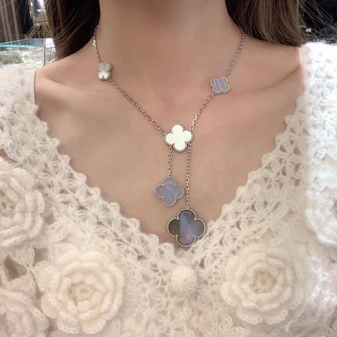 [Royal Top]CLOVER MOP CHALCEDONY NECKLACE SILVER 6 MOTIF