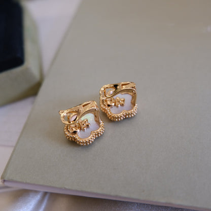 [Royal Top]LUCKY PINK GOLD WHITE MOP EARRINGS