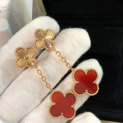 [Royal Top]CLOVER 2 MOTIF  LASER CARNELIAN EARRINGS