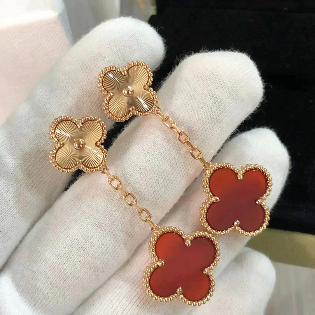 [Royal Top]CLOVER 2 MOTIF  LASER CARNELIAN EARRINGS