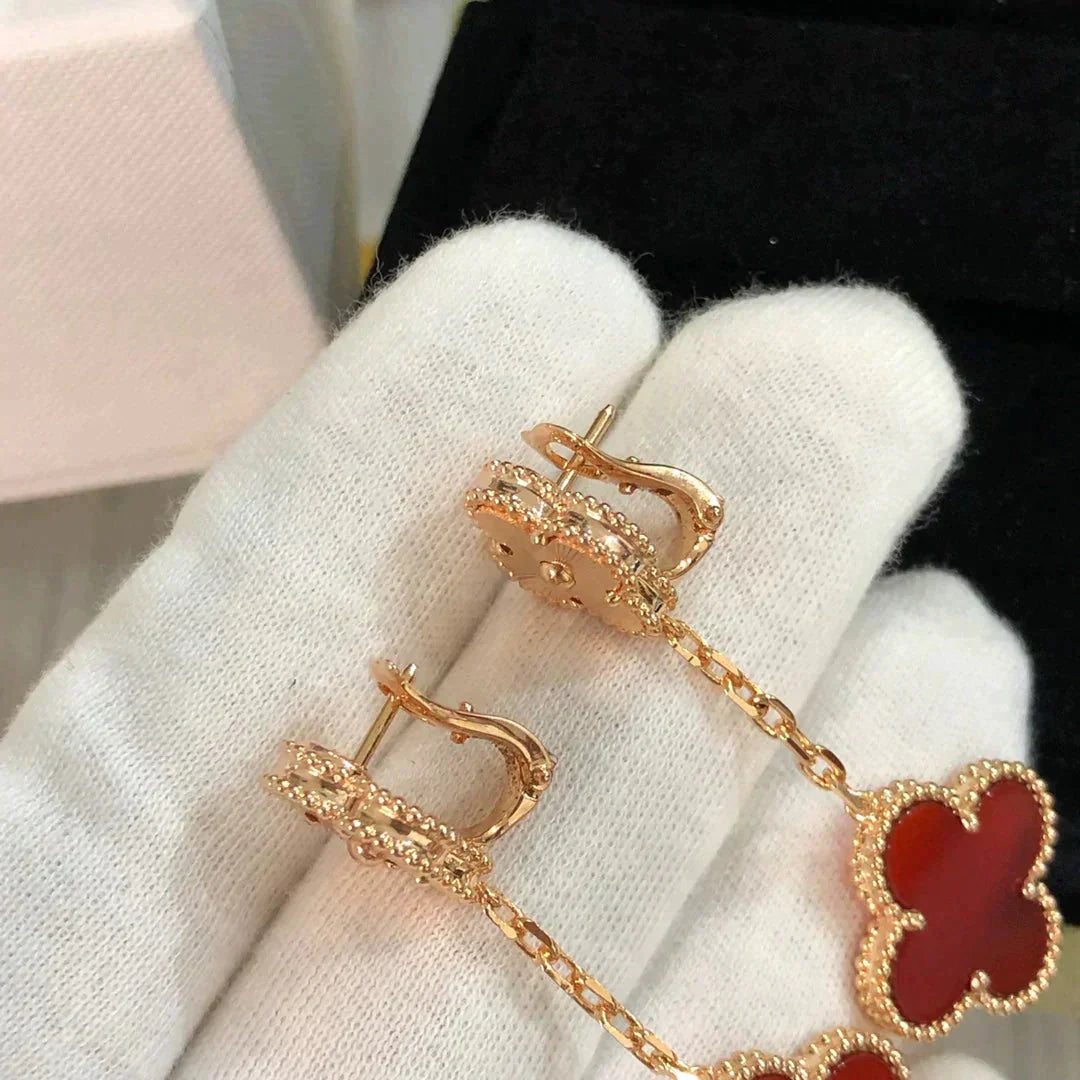 [Royal Top]CLOVER 2 MOTIF  LASER CARNELIAN EARRINGS