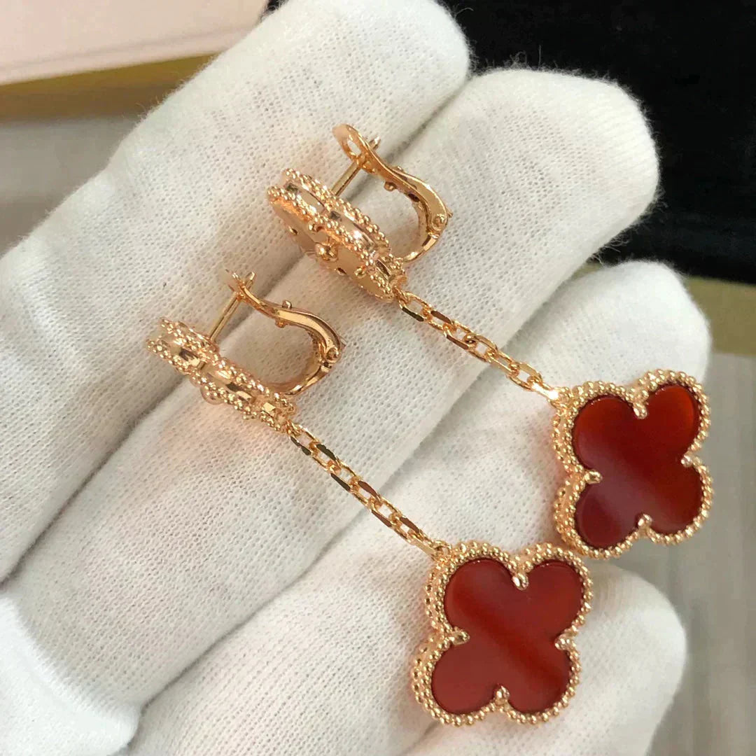 [Royal Top]CLOVER 2 MOTIF  LASER CARNELIAN EARRINGS