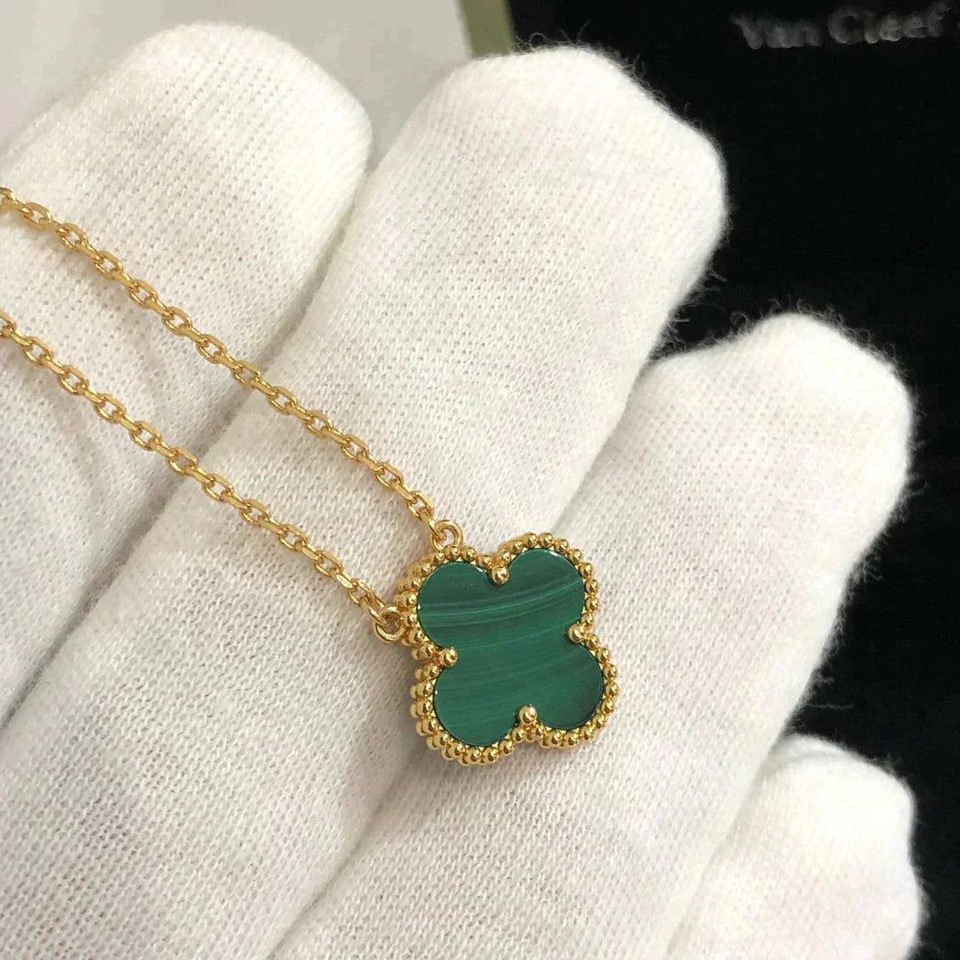 [Royal Top]CLOVER 15MM MALACHITE SINGLE FLOWER  NECKLACE