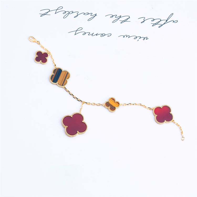 [Royal Top]CLOVER BRACELET 5 MOTIFS CARNELIAN TIGER EYE