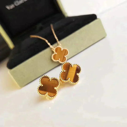 [Royal Top]CLOVER MEDIUM 1 MOTIFS TIGER EYE EARRINGS