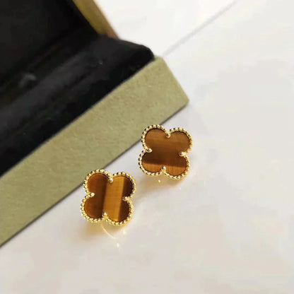 [Royal Top]CLOVER MEDIUM 1 MOTIFS TIGER EYE EARRINGS
