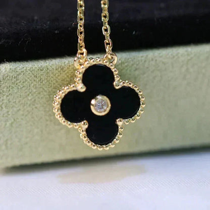 [Royal Top]CLOVER 15MM DIAMOND ONYX NECKLACE