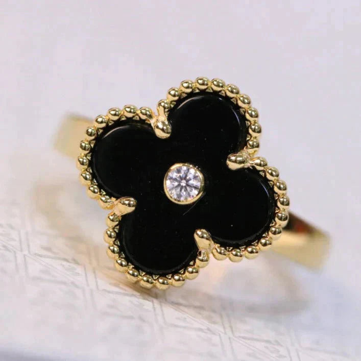 [Royal Top]CLOVER ONYX RING GOLD DIAMOND