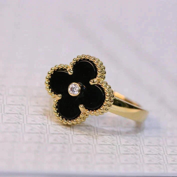 [Royal Top]CLOVER ONYX RING GOLD DIAMOND