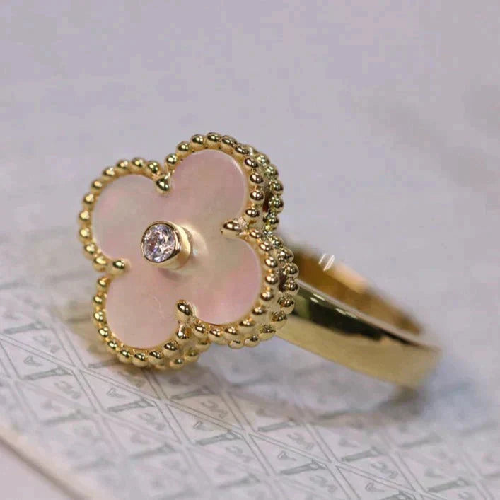 [Royal Top]CLOVER PINK MOP RING GOLD DIAMOND