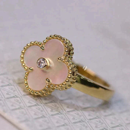 [Royal Top]CLOVER PINK MOP RING GOLD DIAMOND