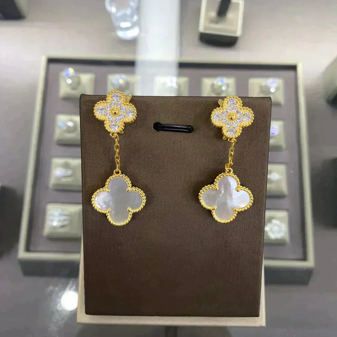 [Royal Top]CLOVER  2 MOTIFS  DIAMOND  EARRINGS (MULTIPLE CHOICESç´