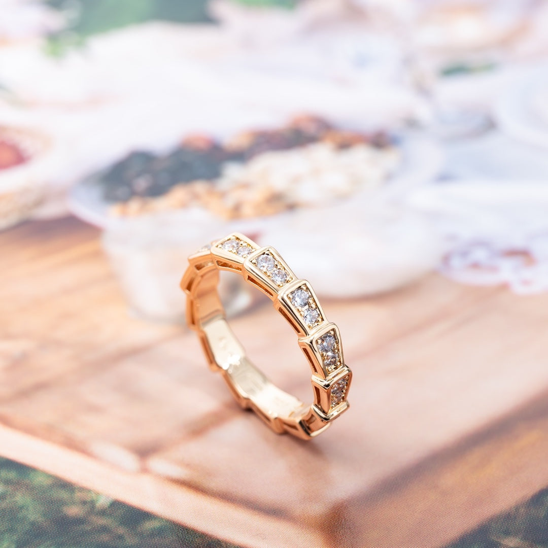 [Royal Top]SERPENTI RING PINK GOLD DIAMOND PAVED 3MM
