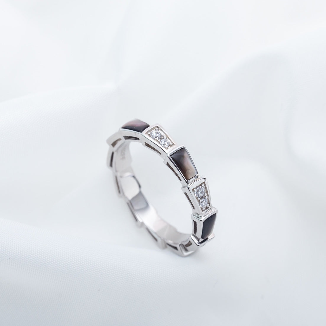 [Royal Top]SERPENTI RING SILVER  DIAMOND BLACK MOP 3MM