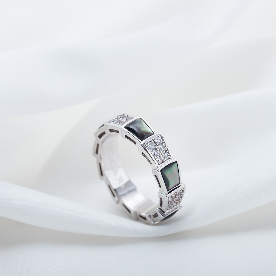 [Royal Top]SERPENTI RING SILVER DIAMOND BLACK MOP 4MM