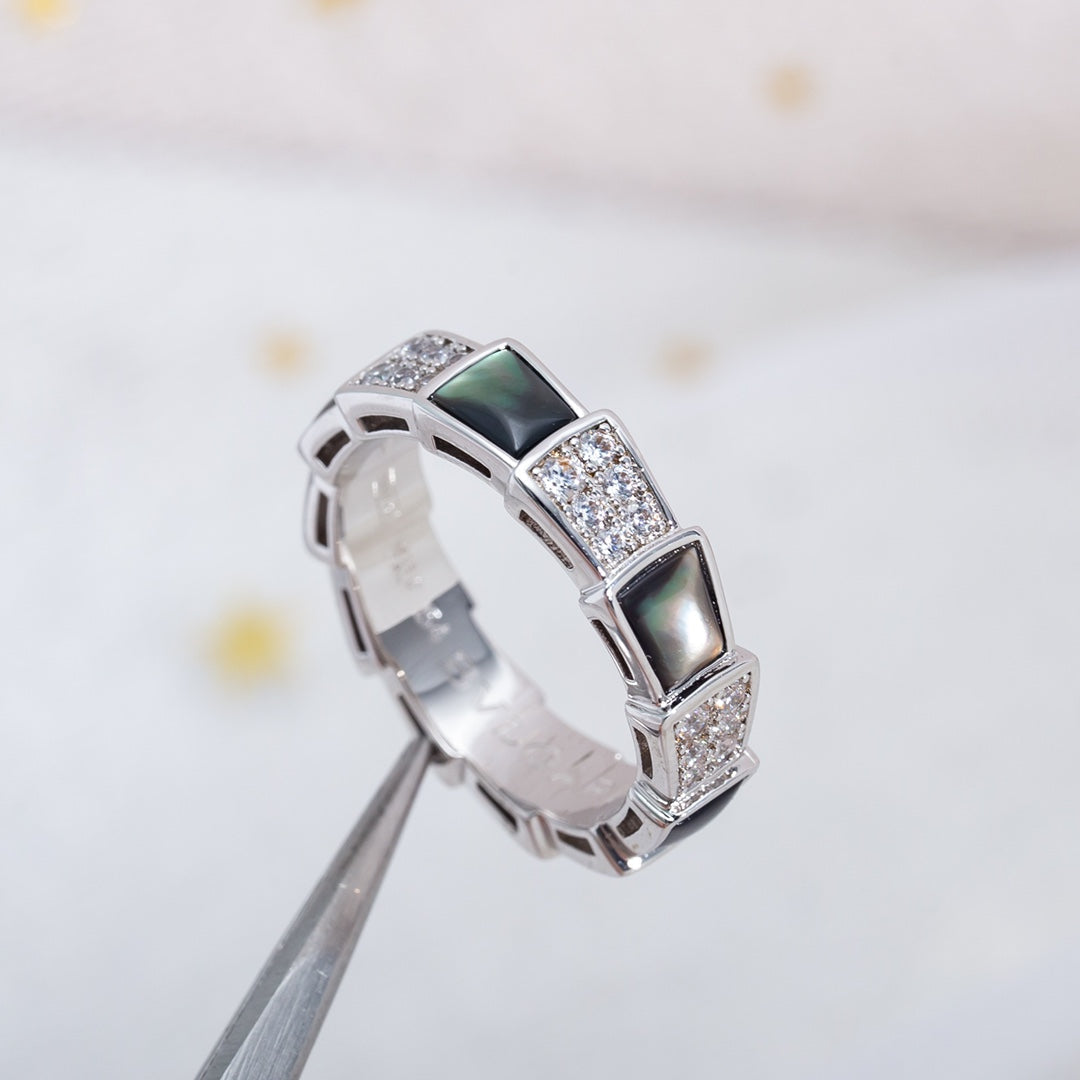 [Royal Top]SERPENTI RING SILVER DIAMOND BLACK MOP 4MM