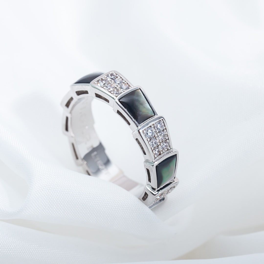 [Royal Top]SERPENTI RING SILVER DIAMOND BLACK MOP 4MM