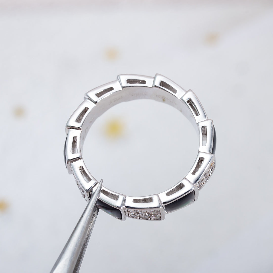[Royal Top]SERPENTI RING SILVER DIAMOND BLACK MOP 4MM