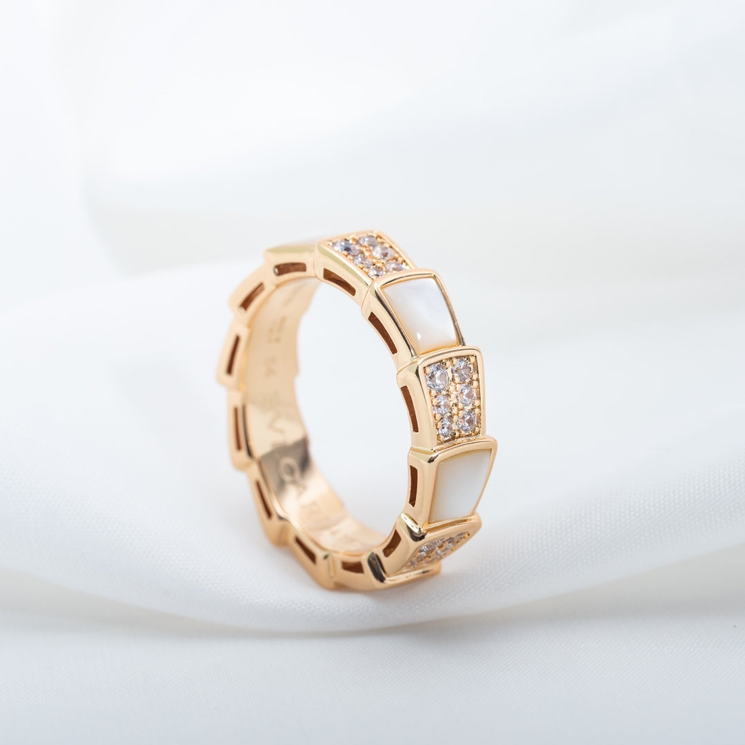 [Royal Top]SERPENTI RING PINK GOLD MOP DIAMOND PAVED 4MM
