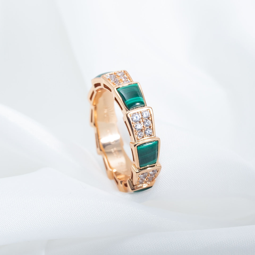 [Royal Top]SERPENTI RING PINK GOLD MALACHITE DIAMOND PAVED 4MM