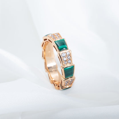 [Royal Top]SERPENTI RING PINK GOLD MALACHITE DIAMOND PAVED 4MM
