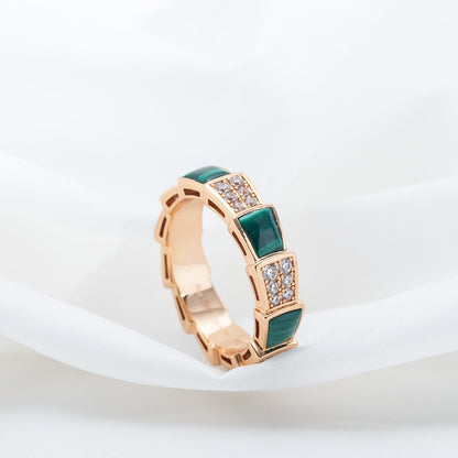 [Royal Top]SERPENTI RING PINK GOLD MALACHITE DIAMOND PAVED 4MM
