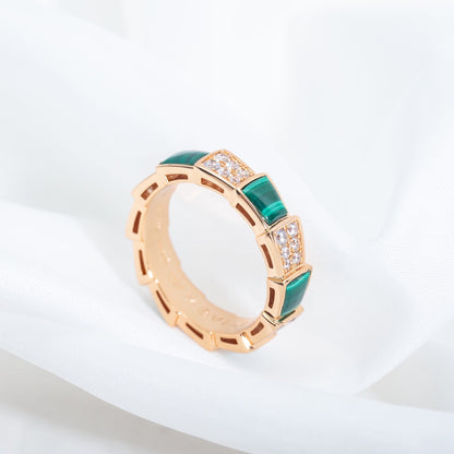 [Royal Top]SERPENTI RING PINK GOLD MALACHITE DIAMOND PAVED 4MM