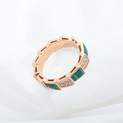 [Royal Top]SERPENTI RING PINK GOLD MALACHITE DIAMOND PAVED 4MM