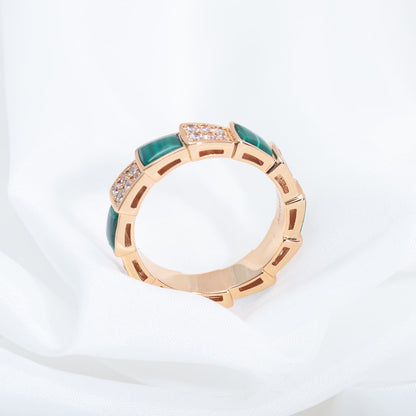 [Royal Top]SERPENTI RING PINK GOLD MALACHITE DIAMOND PAVED 4MM