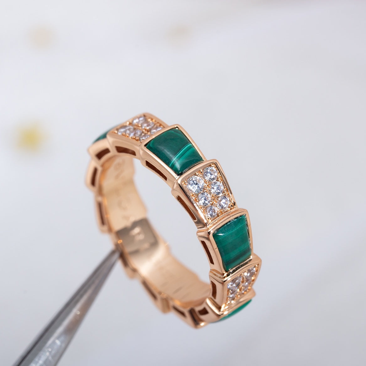 [Royal Top]SERPENTI RING PINK GOLD MALACHITE DIAMOND PAVED 4MM