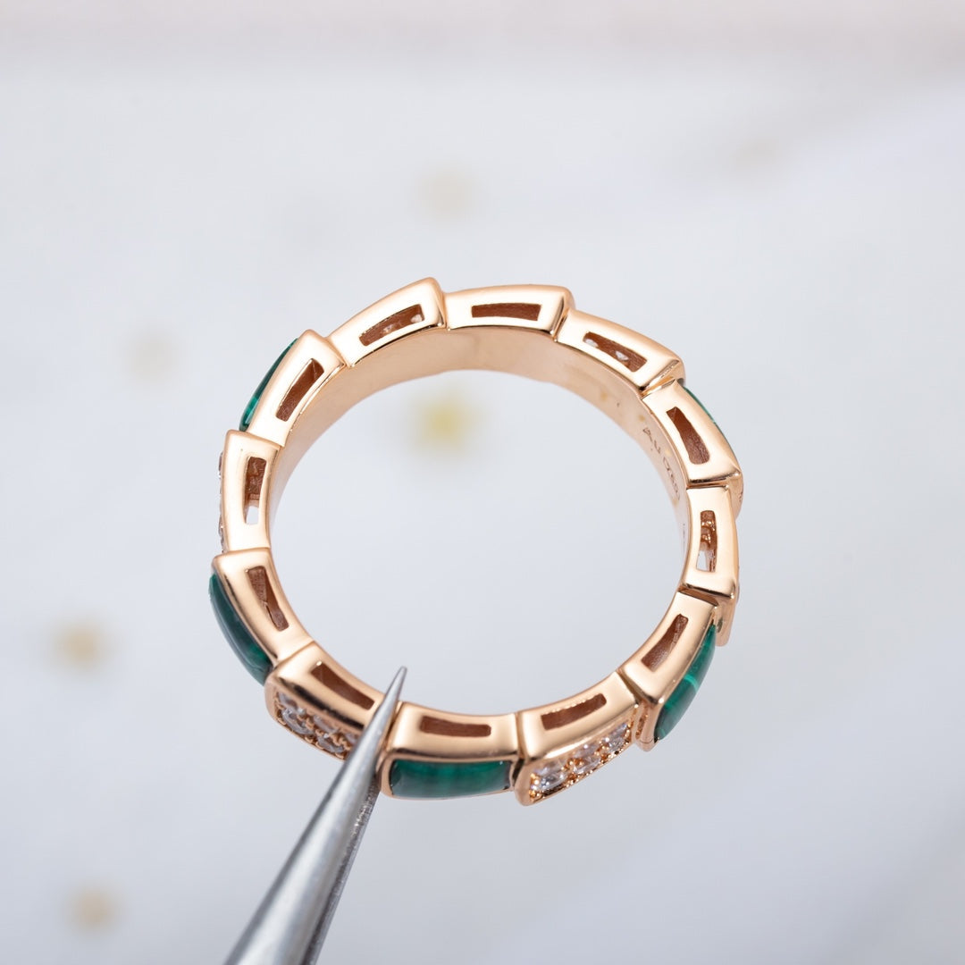 [Royal Top]SERPENTI RING PINK GOLD MALACHITE DIAMOND PAVED 4MM