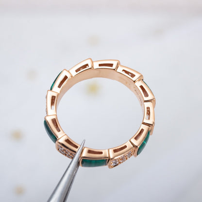 [Royal Top]SERPENTI RING PINK GOLD MALACHITE DIAMOND PAVED 4MM